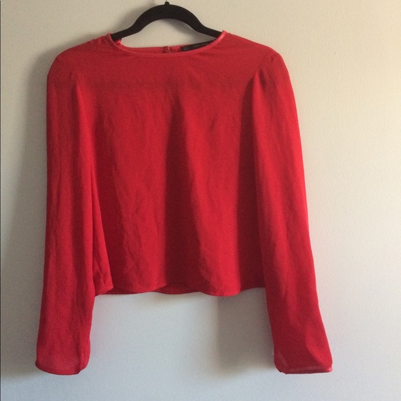 Vibrant red ZARA cropped blouse - Picture 1 of 4